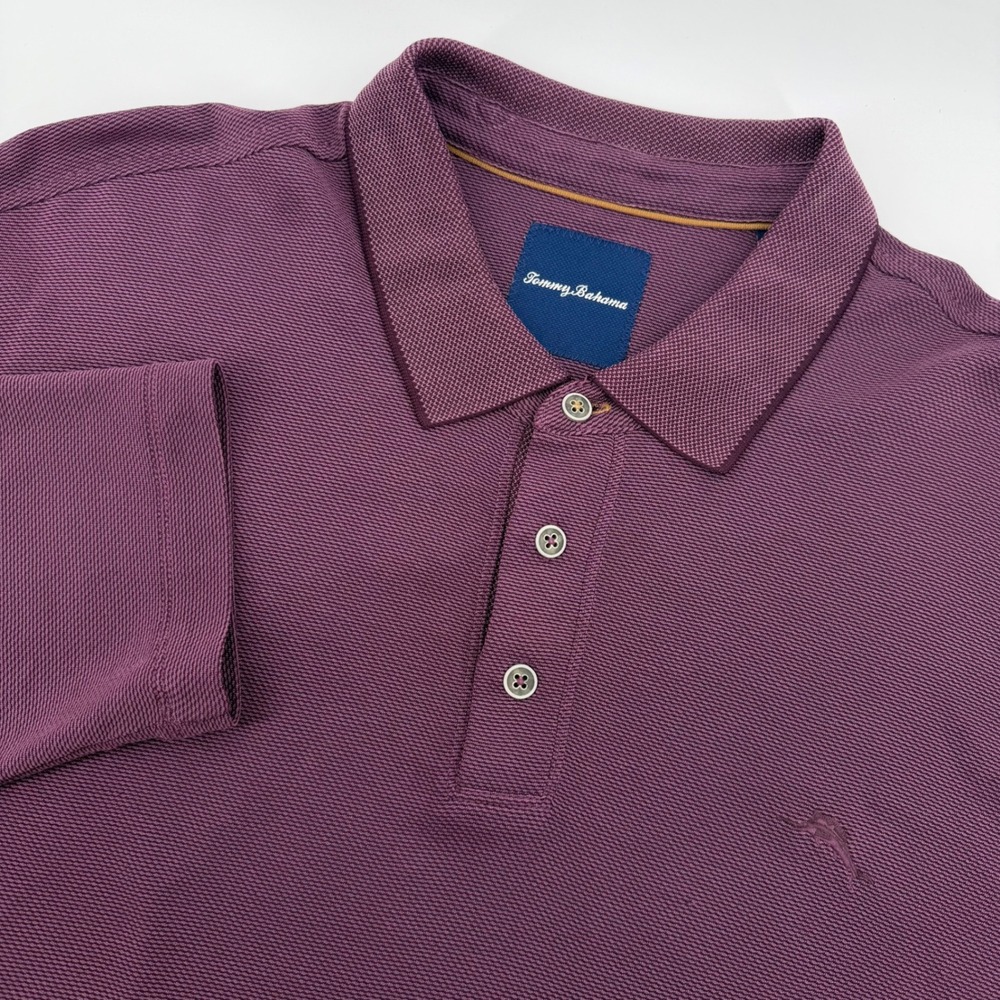 Tommy Bahama Long Sleeve Polo Shirt XXL Mens Purple Modal Polyester Textured